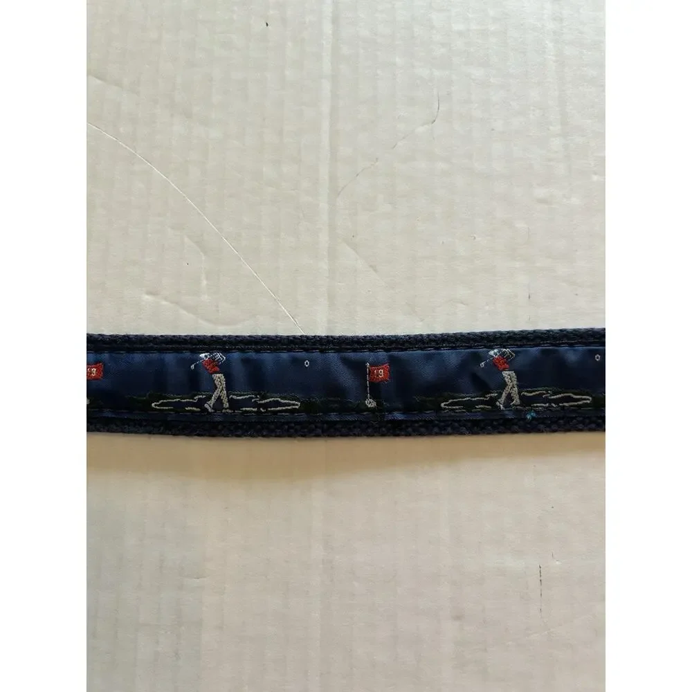 Skippers Canvas Belt Mens Golf Ribbon Leather Trim Brass Buckle Fits Sz 38-41